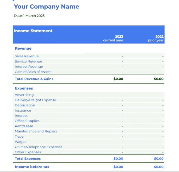 Income Statement Template